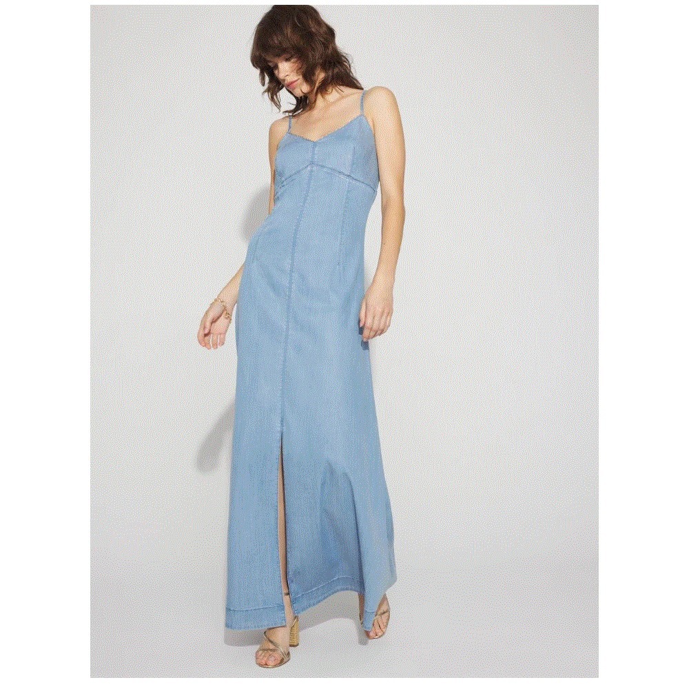 White House Black Market WHBM Denim Chain Maxi Dress Tidal Blue 2 NEW